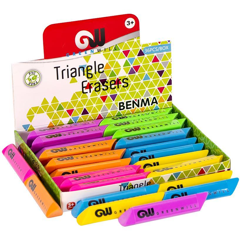 Гумка трикутної форми в різних кольорах С02155 в упаковці 36 шт, фото 1