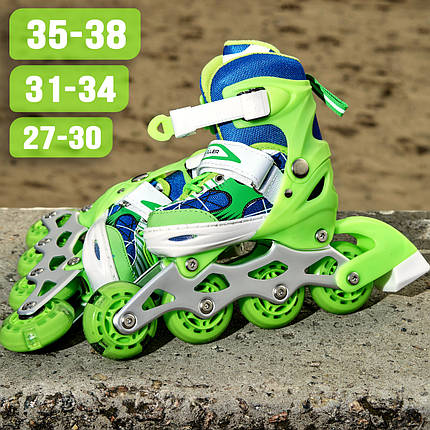 Ролики для дітей, дитячі роликові ковзани розсувні ROLLER SPORT 2574 (27-30) Зелені, колеса 70мм, фото 1