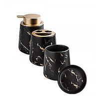 Керамічний набір аксесуарів в ванну кімнату із 4 предметів Bathlux, Чорний, фото 4