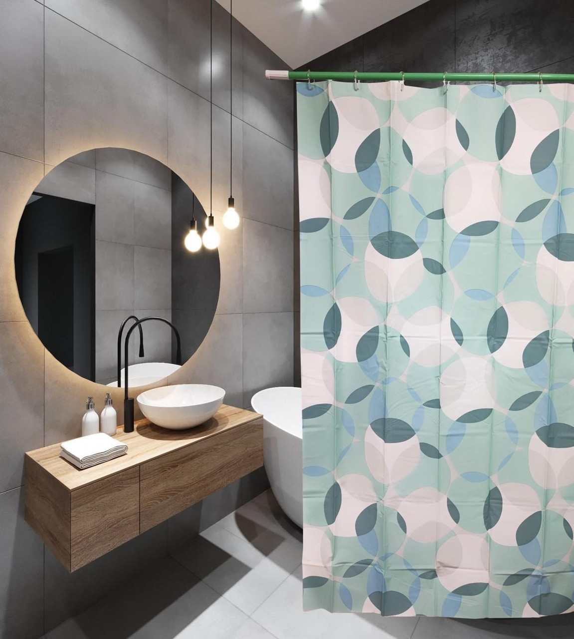 Шторка для ванни з поліестеру водонепроникна Bathlux 180x180 см з кільцями, фіранка для ванної кімнати