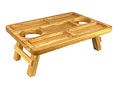 Дерев'яний піднос на ніжках з місцем для келихів та 5 заглибок для закусок, 38*28*14 см, дерево Черешня, фото 2