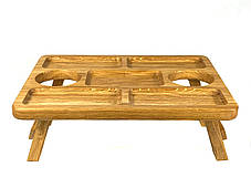 Дерев'яний піднос на ніжках з місцем для келихів та 5 заглибок для закусок, 38*28*14 см, дерево Черешня, фото 3