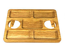 Дерев'яний піднос на ніжках з місцем для келихів та 5 заглибок для закусок, 38*28*14 см, дерево Черешня, фото 5