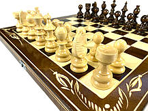 Шахова дошка для ігор 3 в 1 з натурального дерева розмір 38.5х38.5 см (L), шахи, шашки та нарди ручної роботи, фото 4