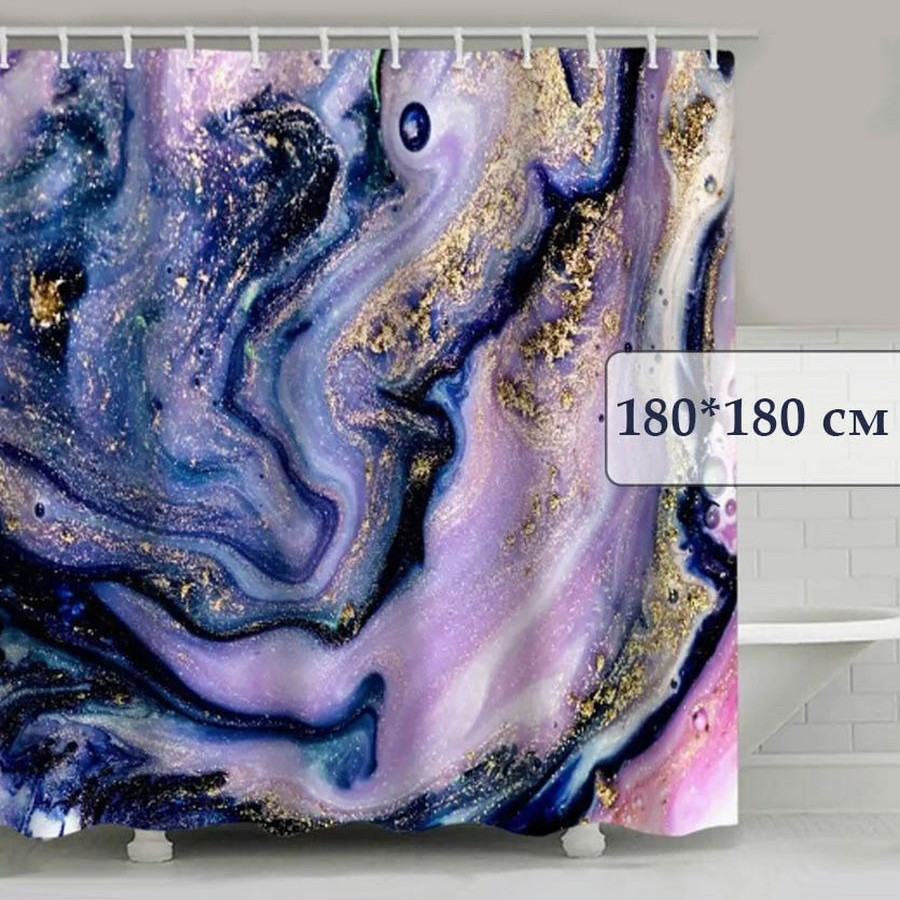 Шторка для ванної та душу з гачками 180x180 см водовідштовхувальна, високоякісна шторка для ванни