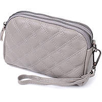 Жіноча Сумка З Ромбами На Лицьовій Стороні Натуральна Шкіра Сіра Сумочка Однотонна Базова Vintage Seli