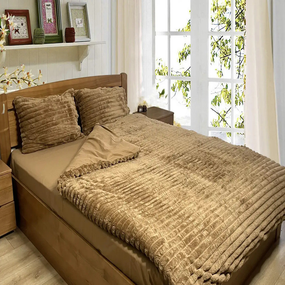 Постільна білизна Зима-Літо полуторна Шарпей капучіно Мікрофібра + Бязь, фото 1