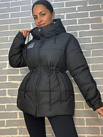 Куртка жіноча Lady Yep 9020 подовжена шнурок затяжка на талії напис на груді чорна, чорний, 46