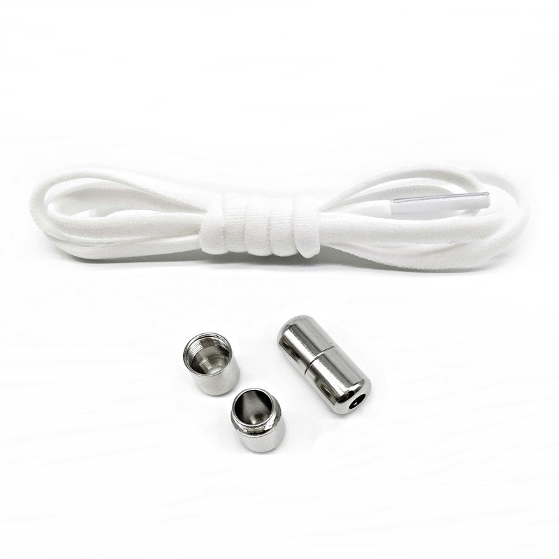 Еластичні шнурки взуттєві із замочками фіксторами для взуття білі 1 пара (2шт). Шнурки ліниві без зав'язок, фото 1