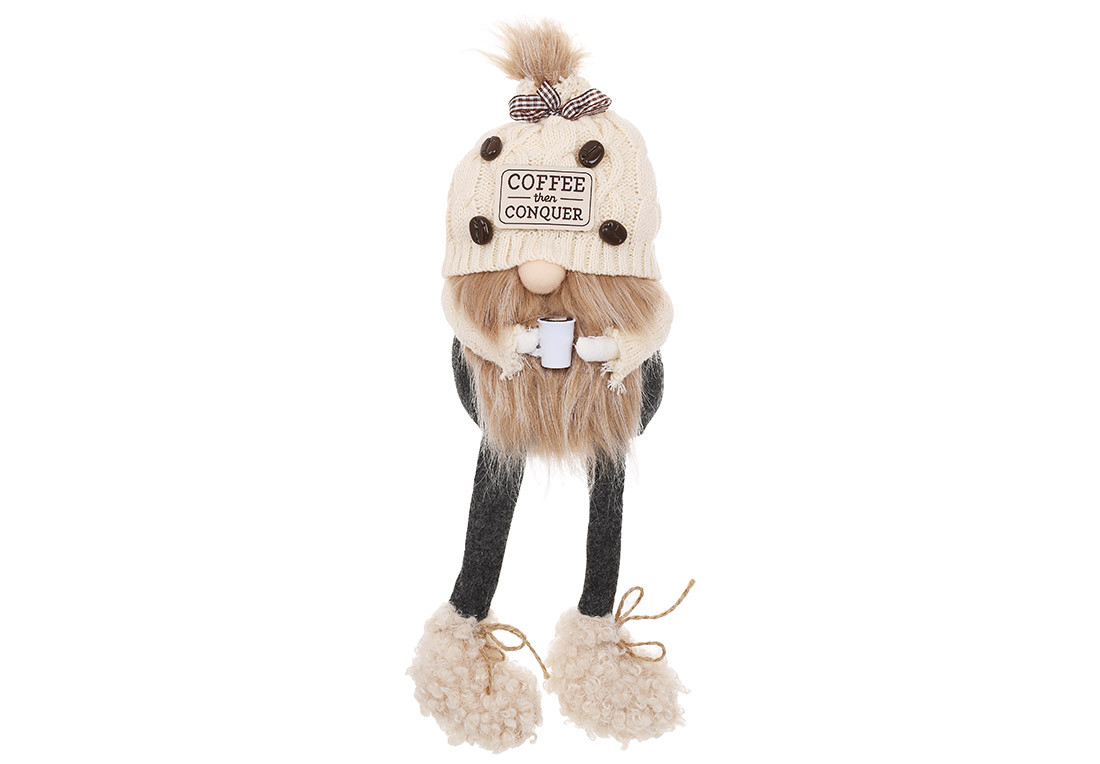 М'яка новорічна іграшка Сидячий Гном, 21*18*76см, колір - червоний із сірим (877-387)