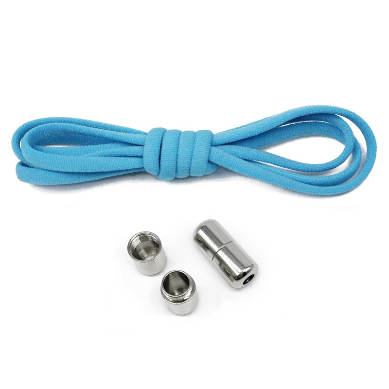 Шнурки для взуття еластичні із фіксатором 100см блакитні 1 пара (2шт). Гумові шнурки з металевим замочком, фото 1