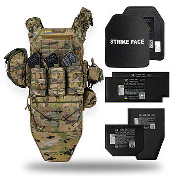 Бронежилет у максимальній комплектації Warmor Max2 з бічним захистом, із захистом паху та плити кераміка 6 клас