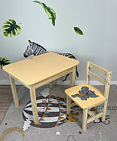 Столик з ящиком та стільчик класичний жовтого кольору слоник