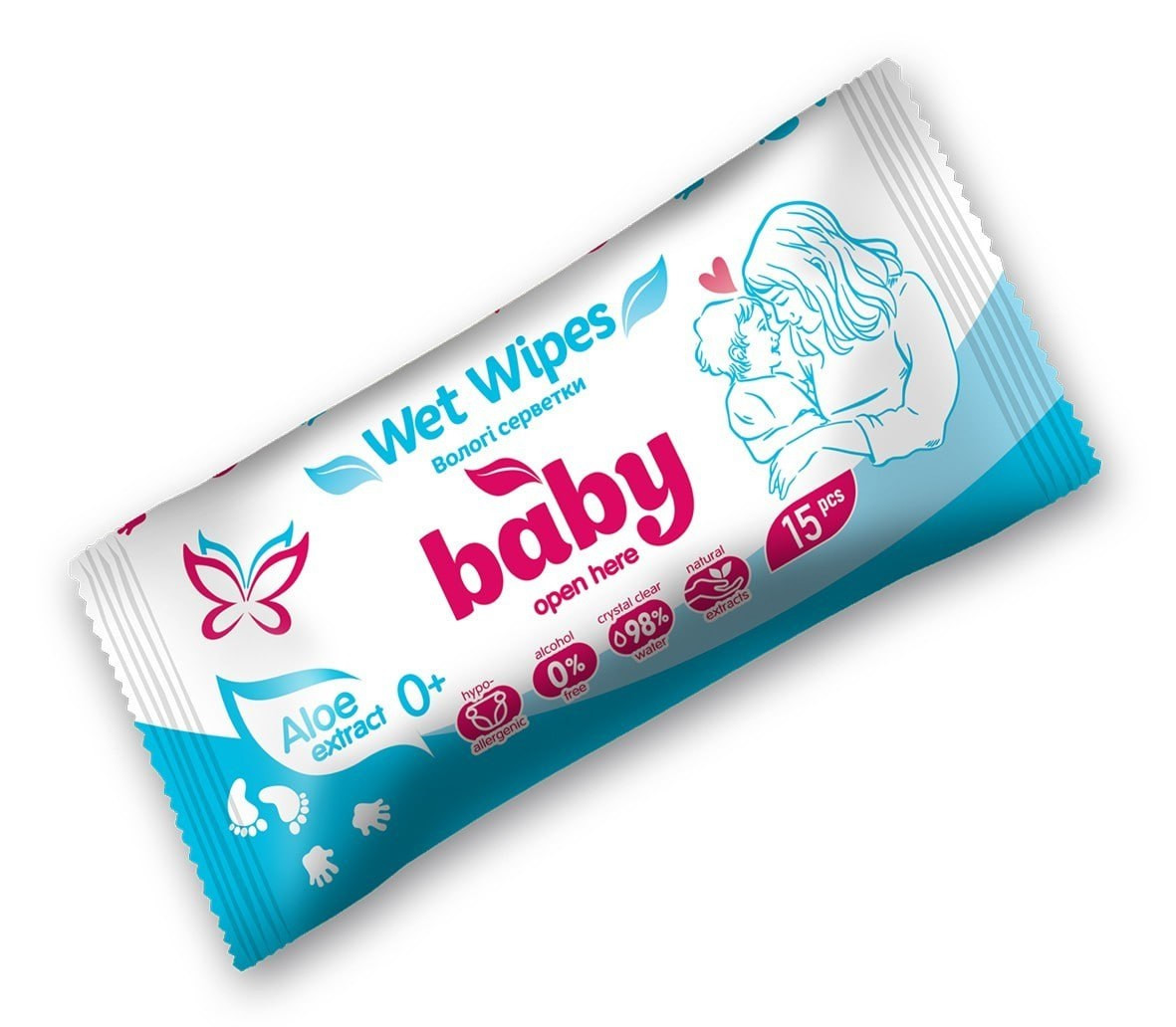 Серветки вологі 15 шт/уп. дитячі 0+, диня ТМ BABY (4820237500533)