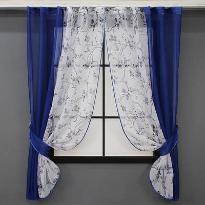 Кухонні шторки (270х170см), на карниз 1,5-2м. Колір синій з білим. Код 083к 52-0692
