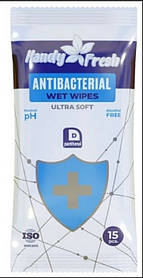 Серветки вологі  15 шт/уп "antibacterial" ТМ Handy Fresh (4820237500021)