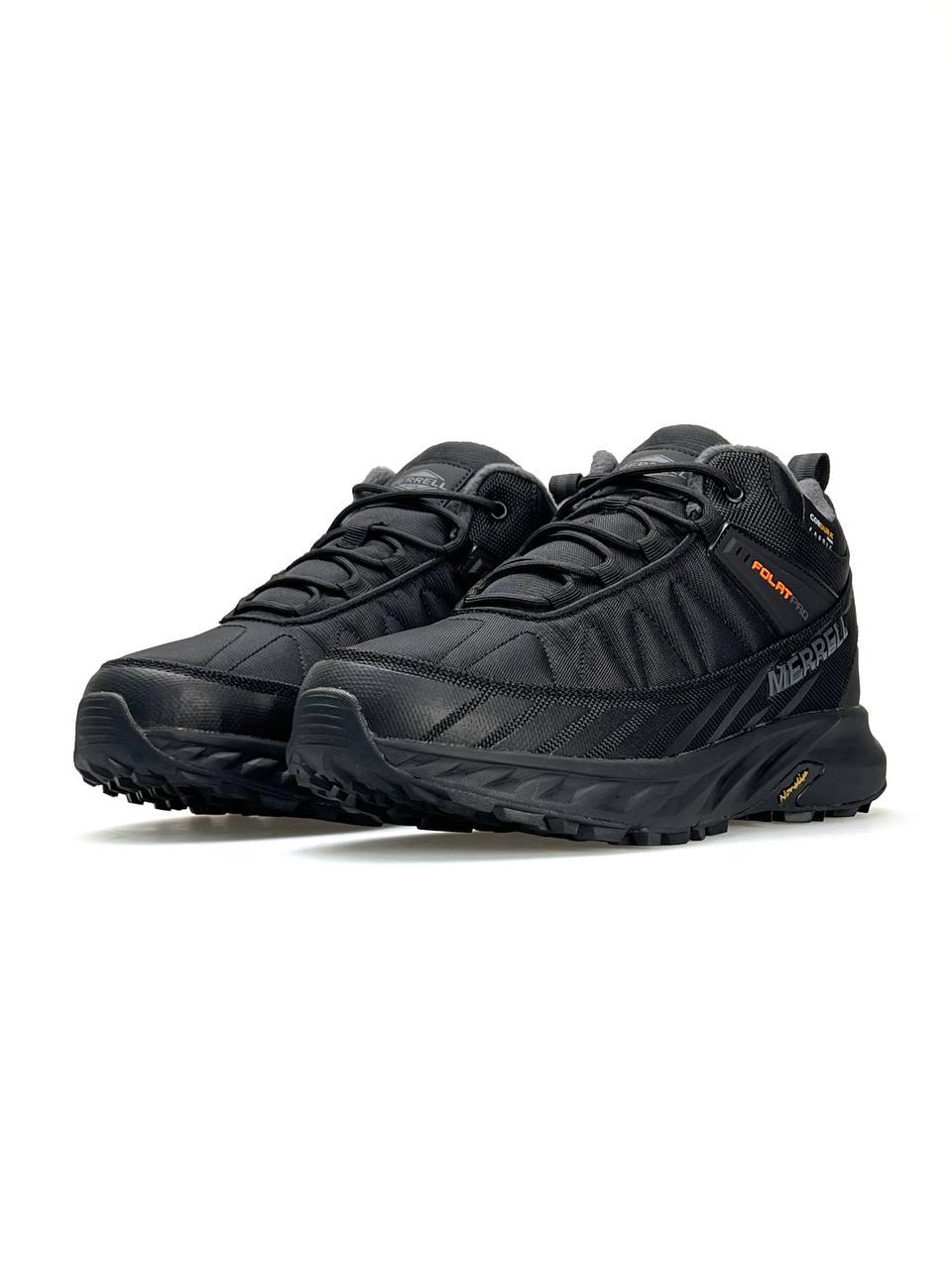 Чоловічі кросівки Merrell Float Pro Black Grey Orange, текстильні кеди Мерел чорні єврозима. Чоловіче взуття