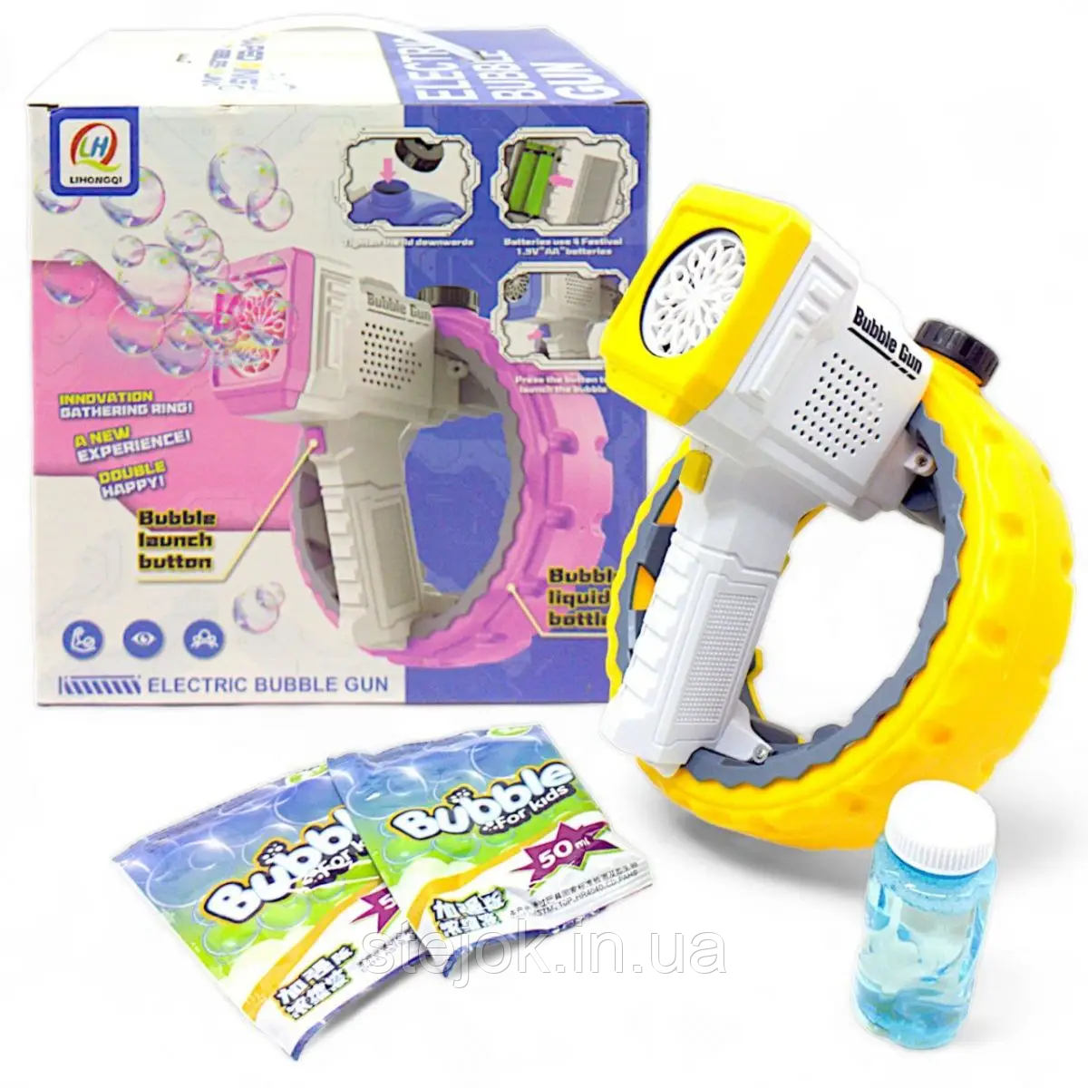 Пістолет з мильними бульбашками 777-30 A підсвітка, концентрат, мильний розчин, на батарейках, у коробці, фото 1