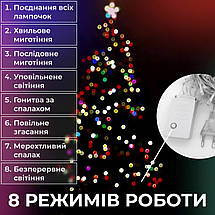 Світлодіодна гірлянда Нитка на 300 LED лампочок довжина 14 метрів 8 режимів роботи чорний провод мультиколор, фото 5
