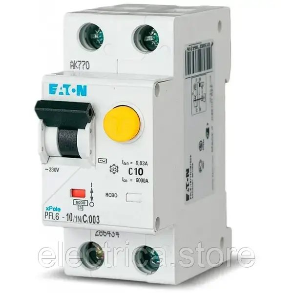 Диференційний автомат Eaton 2 полюси 10А/0,03мА кат.C PFL6-10/1N/С/003 286465, фото 1