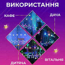 Світлодіодна гірлянда штора 10 фігур зірки та ялинки розмір 3х0,9 м мультиколор, фото 3