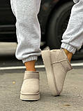 Уги жіночі короткі бежеві на потовщеній підошві короткі замшеві 40 41, фото 7