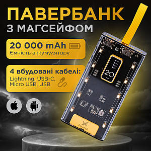 Повербанк з бездротовою зарядкою 10000 mAh 3 шнури в комплекті USB-С/USB-A/microUSB/Apple Lightning