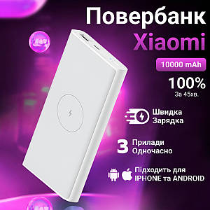 Повербанк з бездротовою зарядкою powerbank Xiaomi 10000 mAh Туре-С і Micro USB