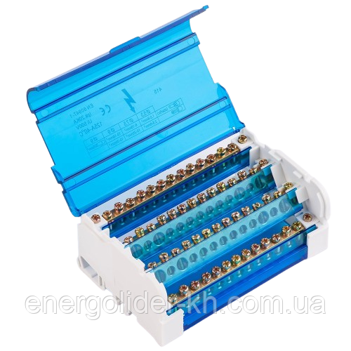 Шина нулевая на Din-рейку в пластиковом корпусе 4х15, 125А (синяя ...