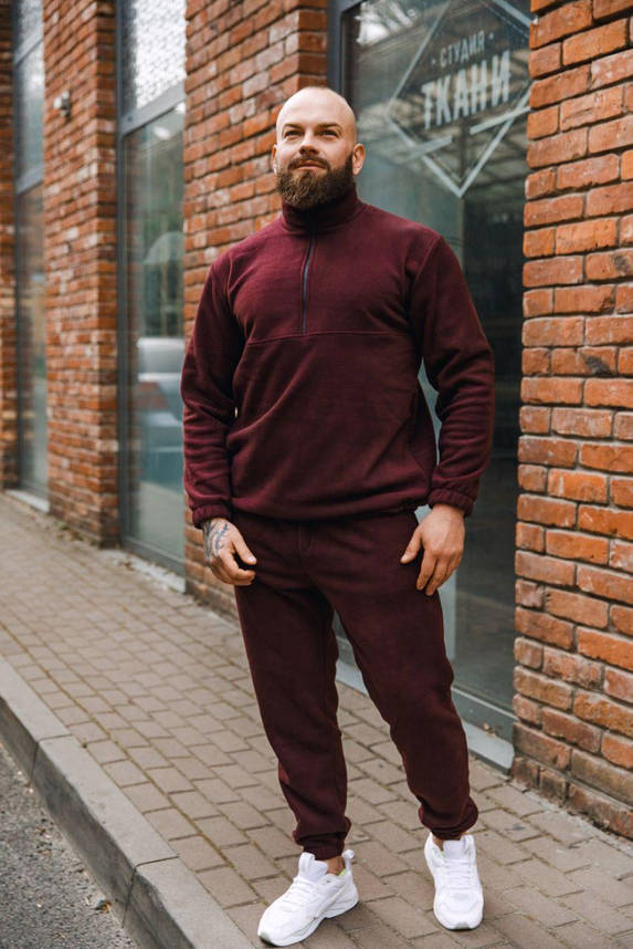 Бордовий спортивний костюм теплий чоловічий на блискавці без капюшона стильний костюм зимовий молодіжний на хлопця, фото 2