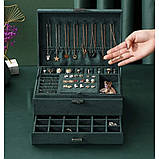 Елегантна зелена скринька для ювелірних виробів Soulima, з замком, багатофункціональна організація прикрас, фото 4