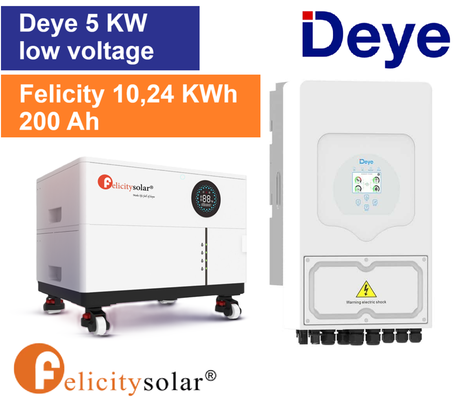 Інвертор Deye 5 кВт 1 Ф + АКБ Felicity 10,24 kWh, LV з дисплеєм, База + 1 модуль