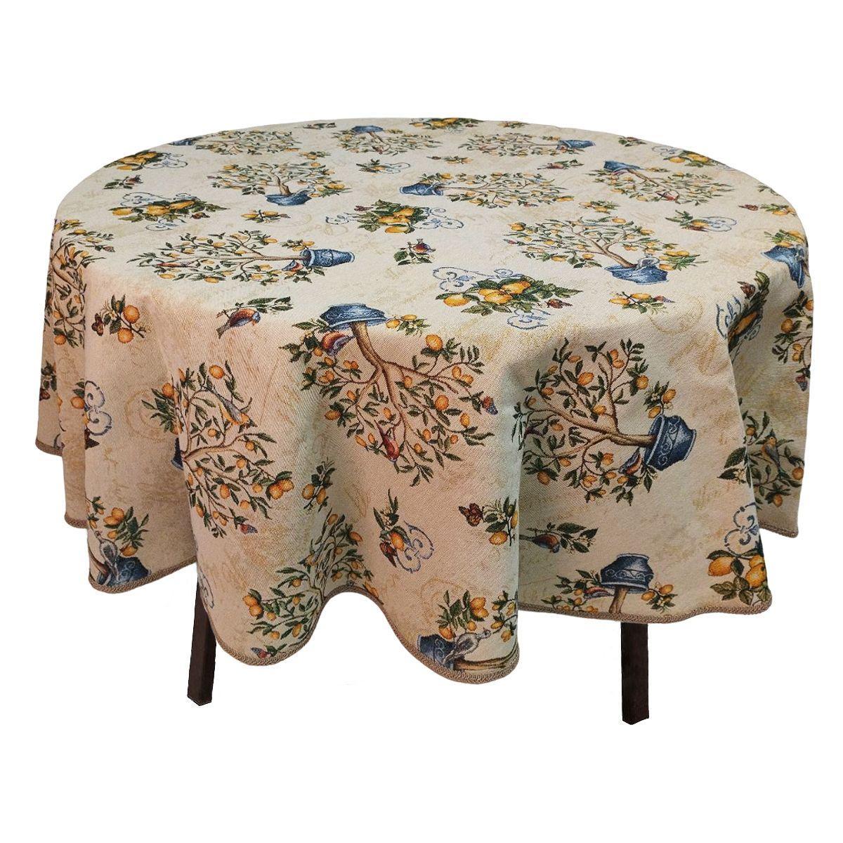Скатертина з гобелена кругла з тефлоном «Лимонне дерево» Villa Grazia Premium Ø 200 см, фото 1