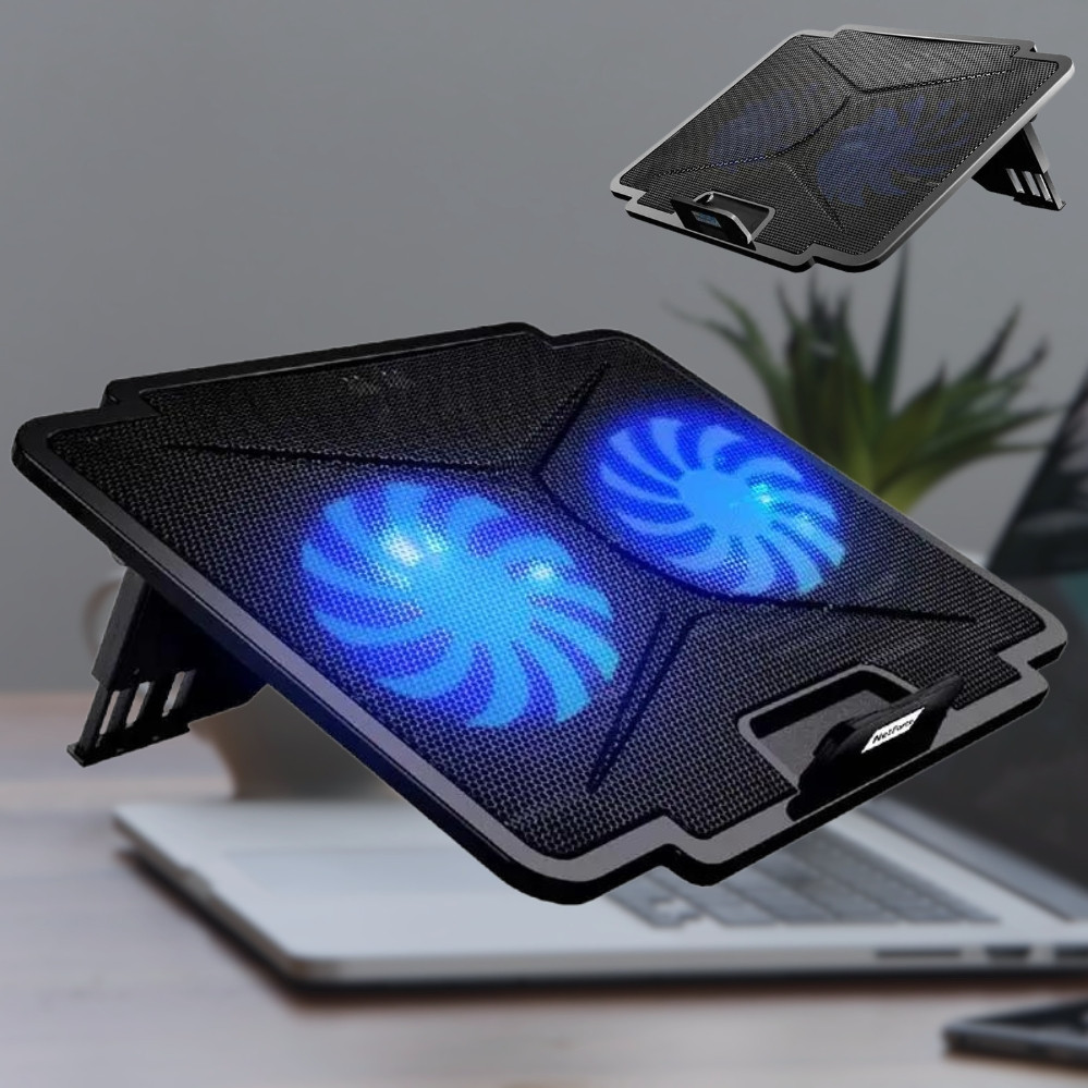 Підставка охолоджуюча під ноутбук 15,6'' Похила стійка для ноутбука з обдуванням і підсвічуванням від USB, фото 1