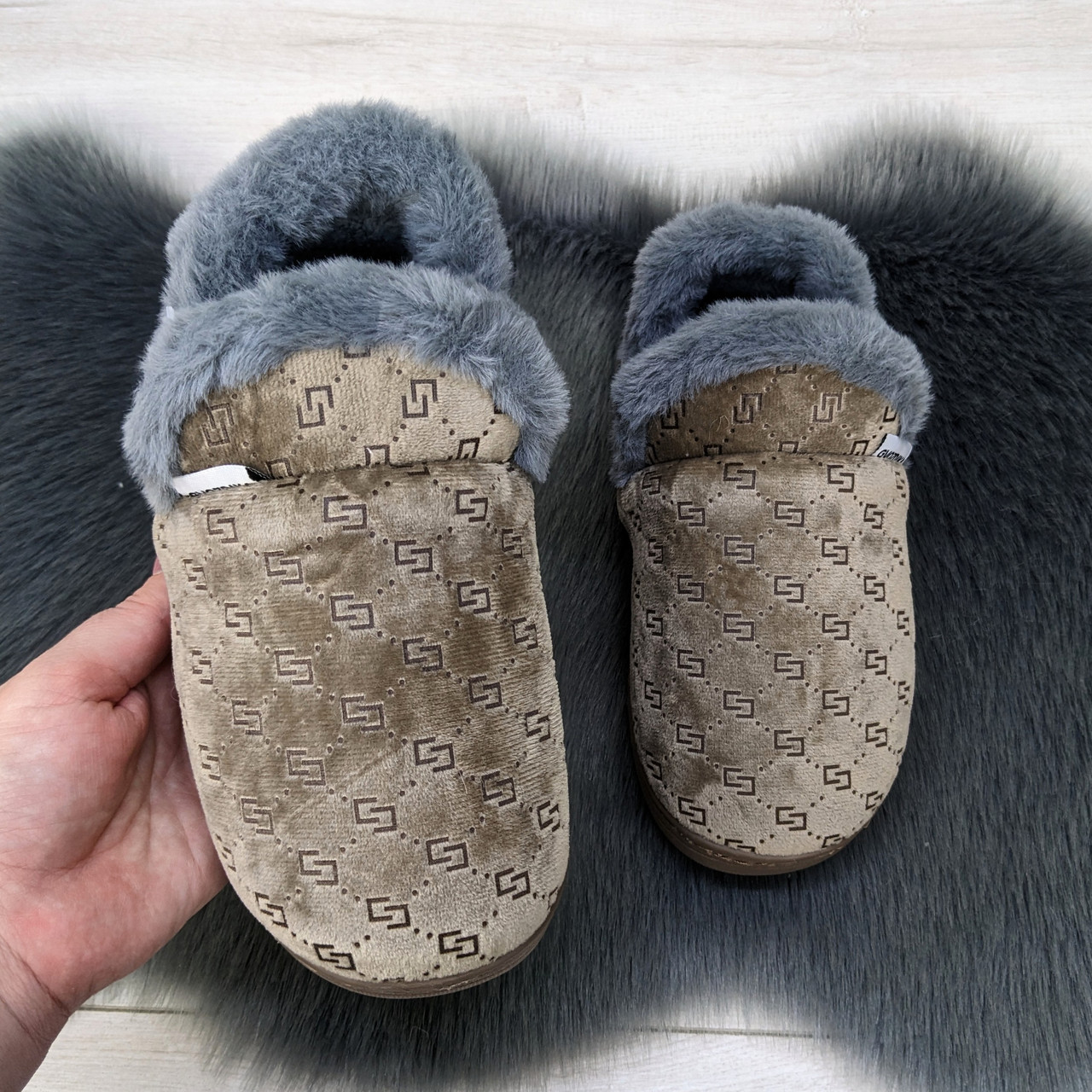 Капці чуні жіночі теплі з хутряним опушенням коричневі Gvozdika 4587, фото 1