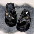 Капці хутряні жіночі з переплетенням чорні 4593, фото 3