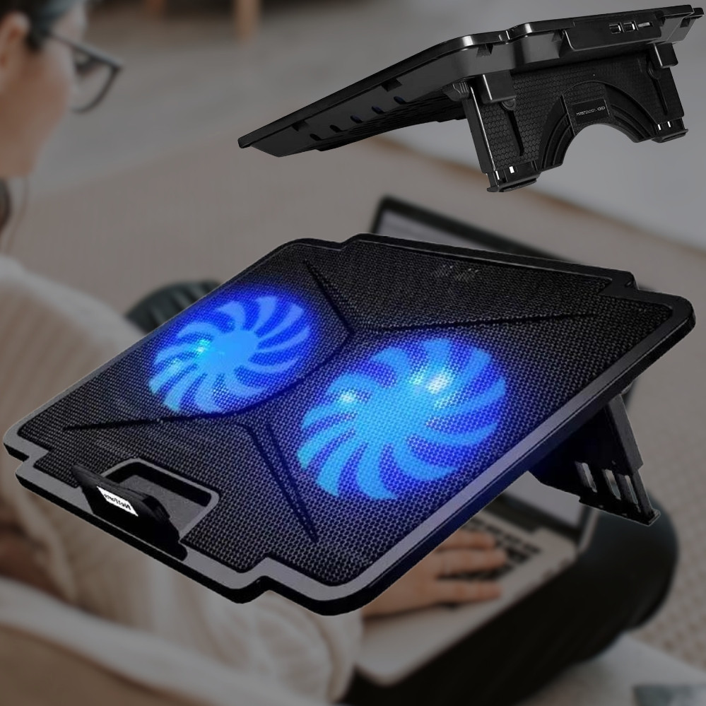 Охолоджуюча підставка під ноутбук 15,6'' Похила стійка для ноутбука з обдуванням і підсвічуванням від USB, фото 1