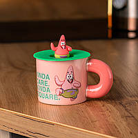 Чашка керамічна 400 (мл) для чаю з кришкою, оригінальна кружка дитяча на подарунок "Патрік Стар"