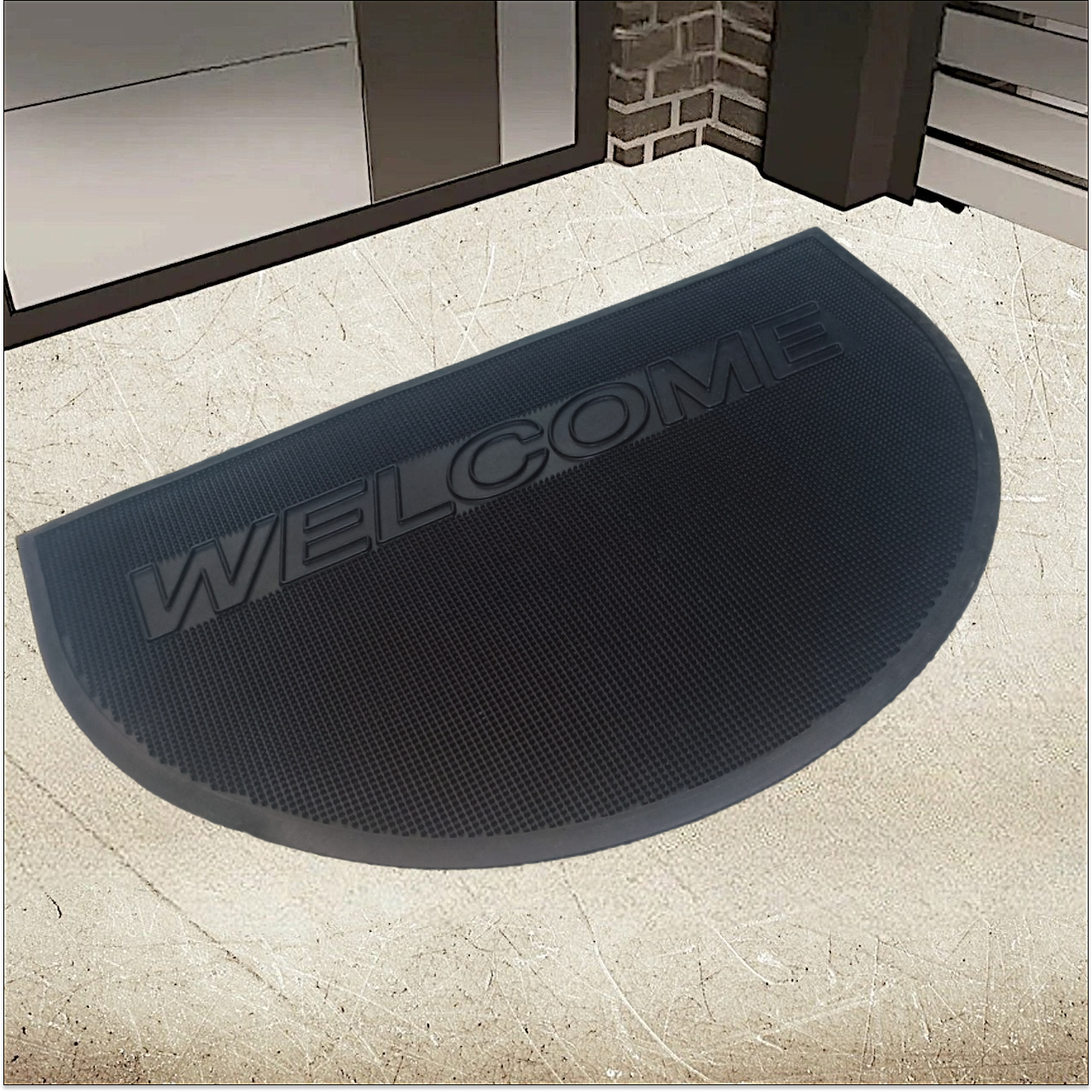 Килимок гумовий придверний Welcome 60х90 см напівкруглий, фото 1