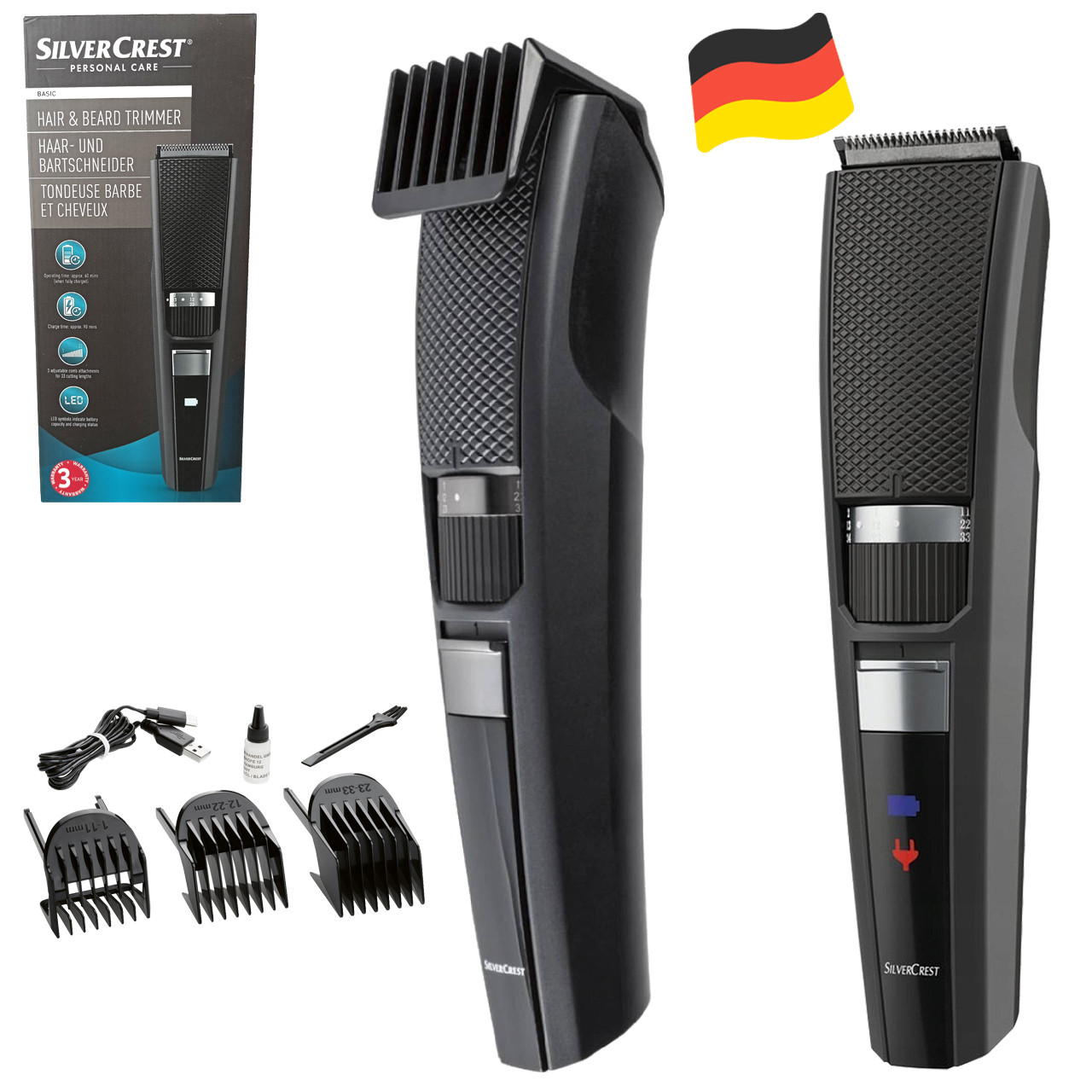 Машинка для стрижки, тример для волосся й бороди SilverCrest SHBS 3.7 B2 (60 хв, Німеччина), фото 1