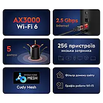 Маршрутизатор WiFi Mesh-система WiFi 6 2.5G Cudy M3000 Black (1-Pack) дводіапазонний AX3000 (73-00519), фото 7