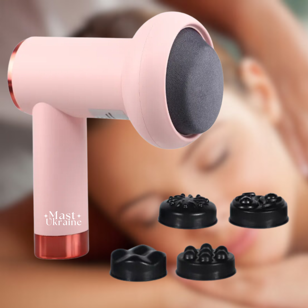 Портативний масажер Deep Rolling Massager із 4 насадками в комплекті VX-1176-Pink
