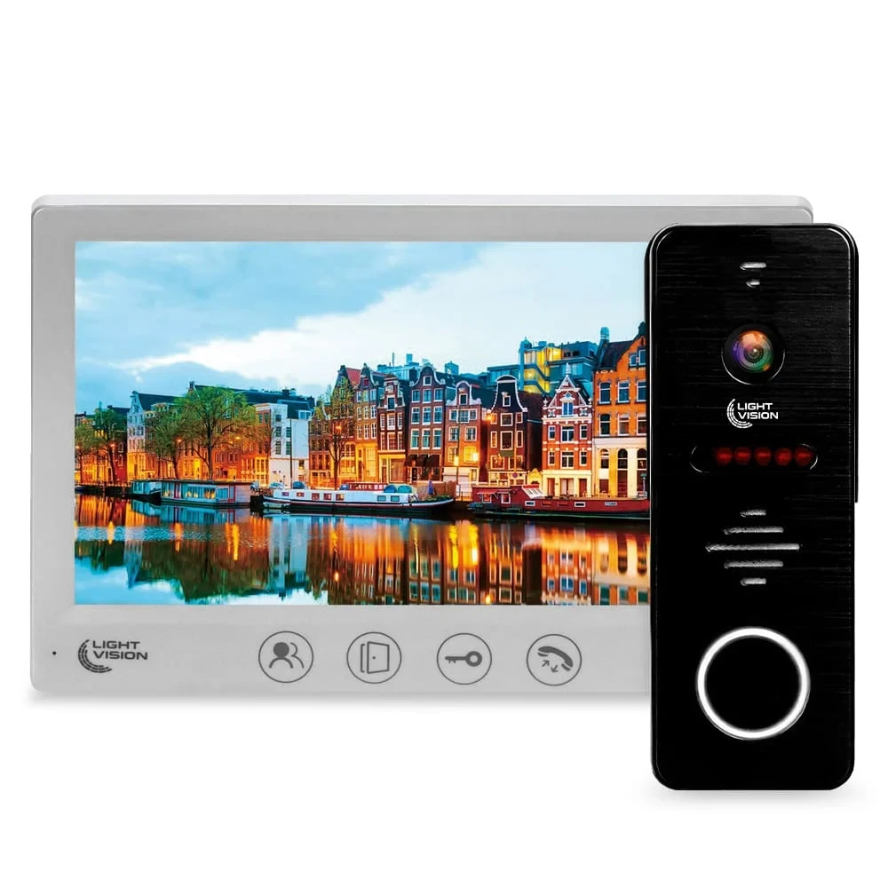 Комплект відеодомофона Light Vision: домофон 7" AMSTERDAM FHD White та відеопанель RIO FHD Black (82-00206-82-00213)