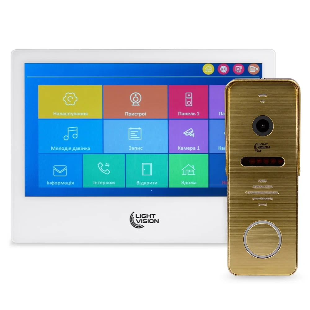 Комплект відеодомофона Light Vision: домофон 10" SINGAPORE (AI) FHD White та відеопанель RIO FHD Gold (82-00238-82-00214)