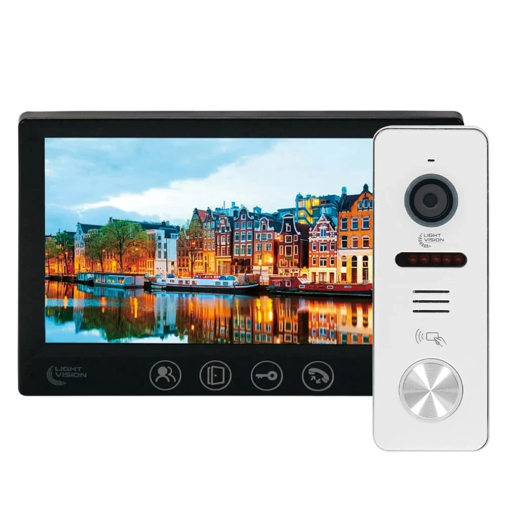 Комплект відеодомофона Light Vision: відеодомофон 7" AMSTERDAM FHD Black та відеопанель 2Mp White (82-00205-82-00242)
