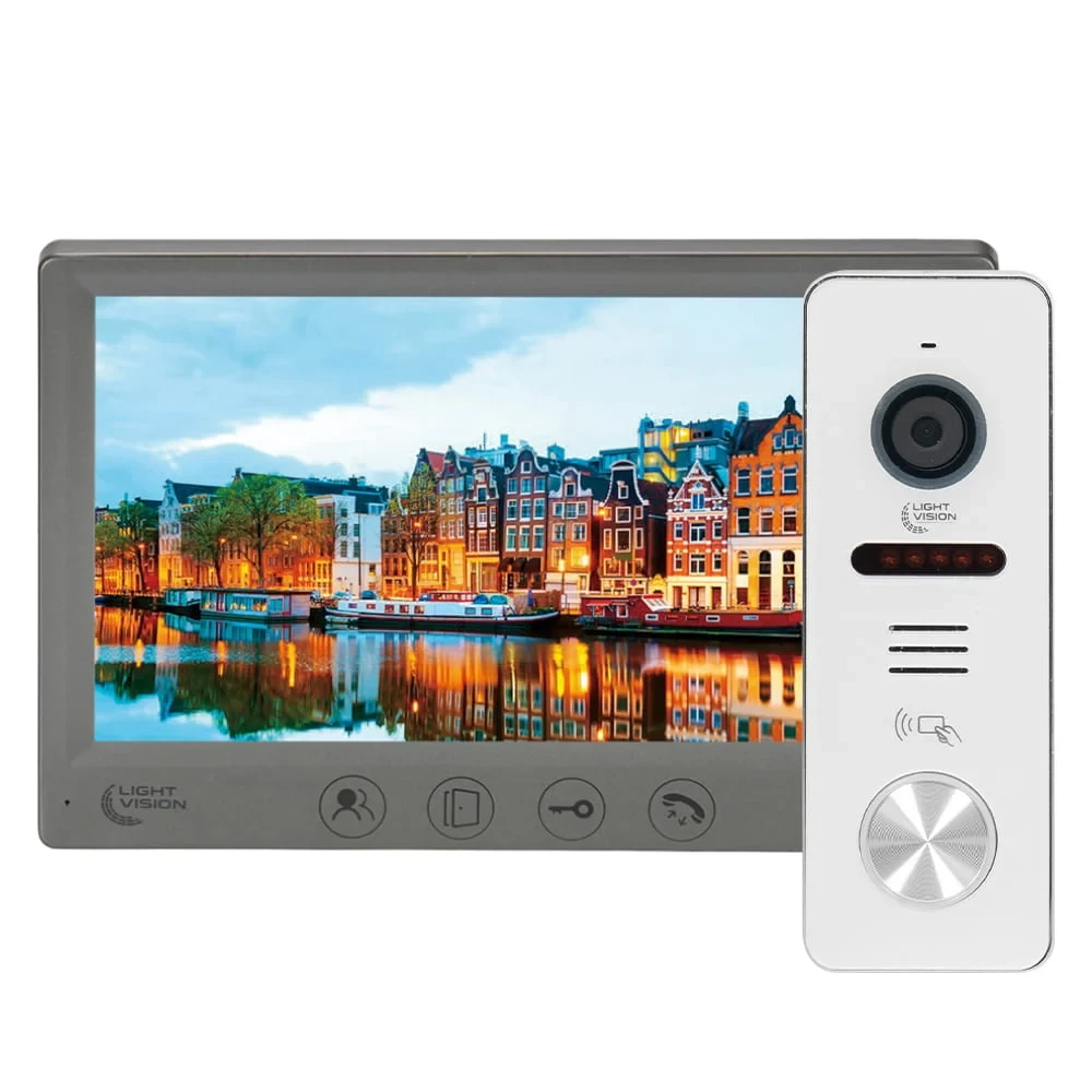 Комплект відеодомофона Light Vision: відеодомофон 7" AMSTERDAM FHD Grey та відеопанель 2Mp White (82-00237-82-00242)