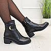 Черевики жіночі на стійкому каблуці, натуральна чорна шкіра, фото 2