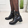 Черевики жіночі на стійкому каблуці, натуральна чорна шкіра, фото 3