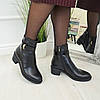 Черевики жіночі на стійкому каблуці, натуральна чорна шкіра, фото 4