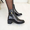 Черевики жіночі на стійкому каблуці, натуральна чорна шкіра, фото 5